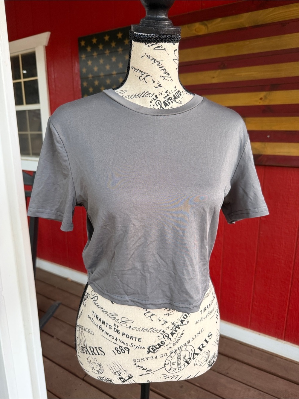 Women's Gray Crewneck Crop T-Shirt - Picture 2 of 3